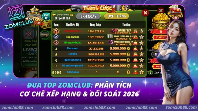 Đua Top Zomclub: Phân tích cơ chế xếp hạng & Đối soát 2026 3 đua top Zomclub